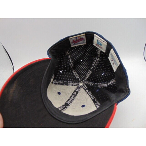 Vtg. Atlanta Braves Fitted Baseball Cap 7-1/8 New Era 59/50 MADE IN USA Blue/Red - Picture 7 of 10